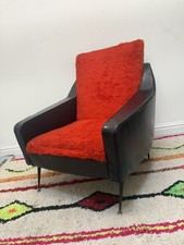mid century armchair danish Leather And Faux Orange Sheepskin