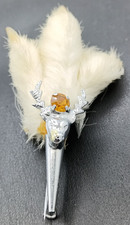 Vintage Lucky Rabbit Foot Brooch With Orange Rhinestone On A Chrome Mount a