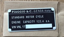 DATA PLATE FITS TO VINTAGE CLASSIC PIAGGIO VESPA GT125 (Gran Turismo)  Scooter