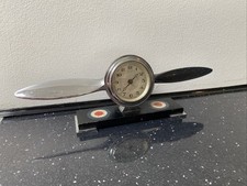 VINTAGE CAST ALUMINIUM AIRCRAFT AIRPLANE RAF AVIATION CLOCK DESK MANTEL VGC (C)