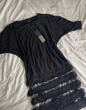 Xmas Fringe Sequin Dress Black