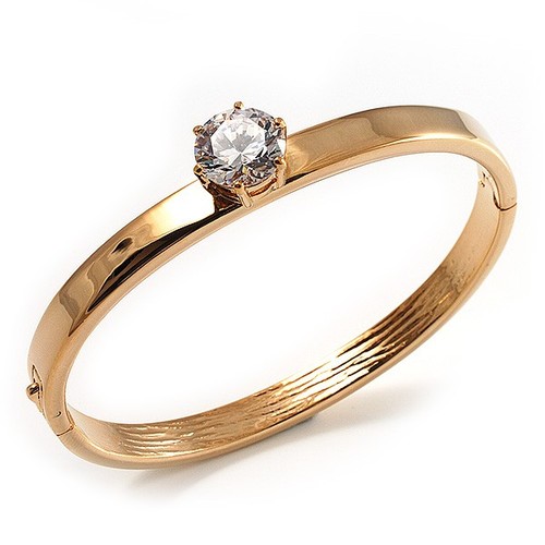 Gold plated bangle bracelet - gold, cz