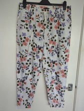 M&S Elastic Waist And Bottom Lightweight Linen Blend Trousers Womens Size 16