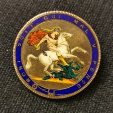 Antique George III 1820 Enamelled Silver Crown Brooch St George And The Dragon
