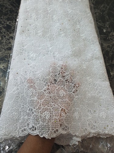 White voile lace fabric - fabric, floral