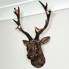 Brown Stags Head With Red Robins Resin Large Wall Mounted Animal Bust Decor Art