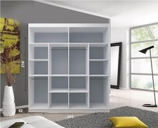Bedroom Sliding Wardrobe with LED Mirror & Drawers Modern White Sliding Wardrobe