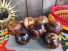 7 VTG DECORATIVE CERAMIC WOOD & RESIN BROWN NEUTRAL ORBS CARPET BALLS DISPLAY