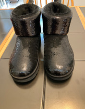 Ugg  Black Mini Mirror Ball Black Suede Sequin Boots Bootie Women Size 9