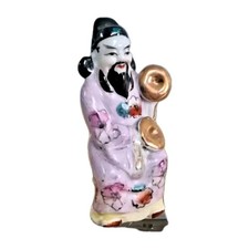 Vintage Chinese Porcelain Temple Figure Hand-Painted, Famille-Rose Look