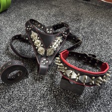 Bestia Harness and Collar Set Pet Dog Leather Steel Spiked Custom Handmade