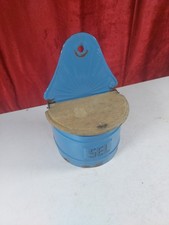 Vintage French Wall Hanging Enamel Salt Box Pot