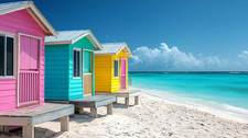Canvas Art Colourful Beach Huts By Turquoise Water Wall Picture Poster Print