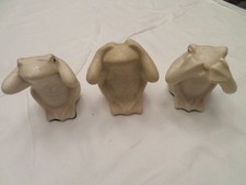 3 Frogs Statues Crackle Ivory Color Hear See Speak No Evil  4” Tall