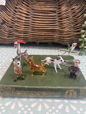 Bundle Of Miniature Murano Style Glass Animal Figurines Owl Deer Dog Monkey Etc