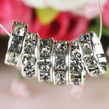 100pcs Silver Plated Czech Crystal Rhinestone Rondelle Spacer Beads 4 6 8 10mm