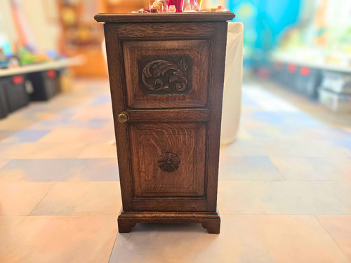 Antique carved oak bedside - antique,
