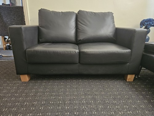 Black leather seater sofa - black,