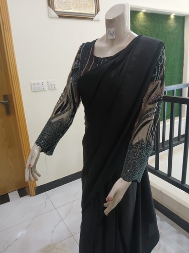 Black silk saree embroidered - black,