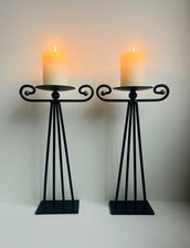 Pair of Vintage Black Wrought Iron Candle Holders,  Gothic Deco