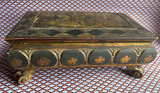 Antique carved wood DOCUMENT BOX jewelry vtg wooden gilded Italy ? old tea caddy