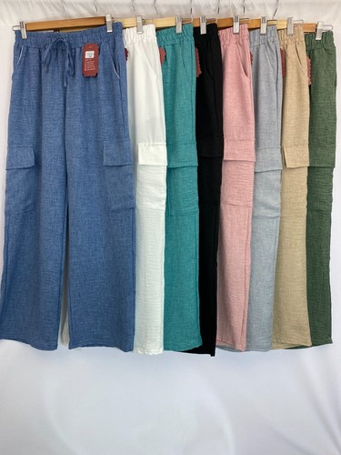 Women cotton linen look cargo - women,