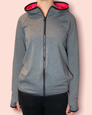 Girls Grey Zip Hoodie With Stretch Lightweight Grey & Pink Gym Age 5-14 Years