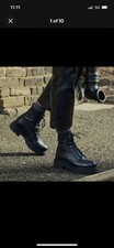 Russell & Bromley COMBAT Black Leather 8 Eyelet Combat Boot Size EU 39 UK 6