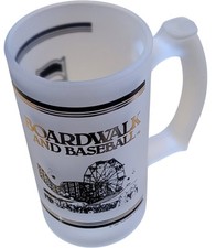 Boardwalk and Baseball Vintage Frosted Glass Beer Mug Collectible 1987
