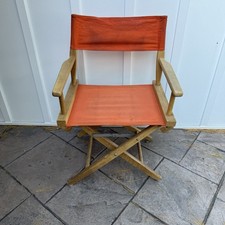 Vintage Wooden Director’s Chair w/ Orange Canvas Seat & Back – Folding Decor