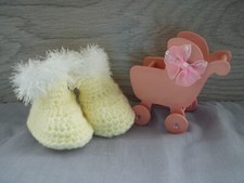 3-6 months girl's yellow and white crochet eskimo yarn fur boots