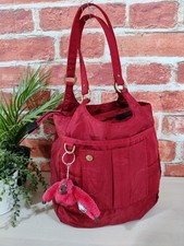 KIPLING DARK RED HANDBAG MONKEY CHARM TOP HANDLE NYLON ZIP FASTENED WOMENS PURSE