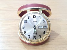 Vintage Coral Travel Alarm Clock Day Date - Japan