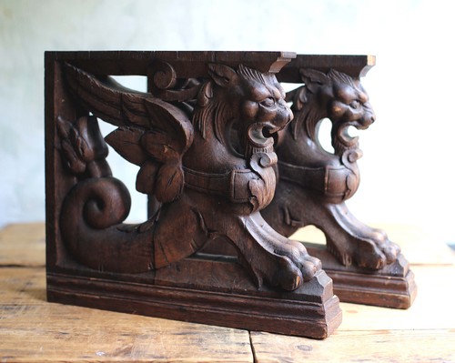Antique carved oak griffin - antique,