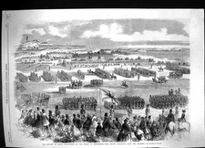 Old Print 1860 Review Rifle Volunteers Edinburgh Siers Marching Queen Ho 19th