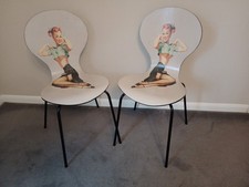 2 x  Chairs Keeler Style. Retro Look With rare Pin Up By 50s Artist Gil Elvgren.