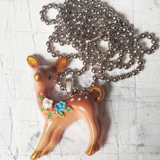 Unique VINTAGE STYLE DEER NECKLACE retro 50s 60s FAWN animal CUTE BAMBI sweet