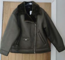 Khaki Leather Look Aviator Biker Jacket