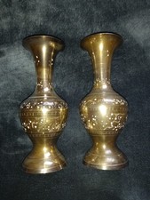 Pre-owned Pair of Decorative Brass Ornamental Vases, 