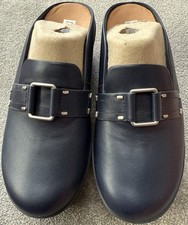 Fitflop Pilar Stud-Buckle Leather Platform Mules Clog Sandals - Navy Size 4