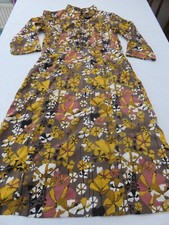 VERO MODA BROWN & OCHRE PIN WHEEL FLOWERS VINTAGE STYLE SILKY SATIN DRESS UK 12