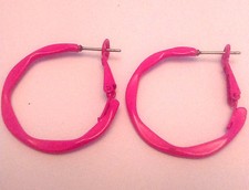 Hoop earrings hot pink neon 70s 80s fancy dress party rave retro 