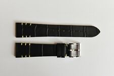 Geckota Genuine Leather Watch Strap - Black with Yellow Stitching - 20MM -