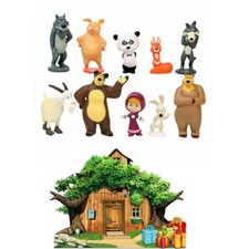 10pcs Masha And The Bear Sciuridae Goat Cartoon Action Figure Kids Toy Gift Kit