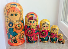 🌟Vintage Matryoshka Soviet Toy, Large 8.7in Wooden Nesting 6 doll, Ethnic Decor