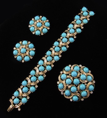 Vtg trifari faux turquoise - trifari,