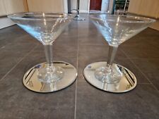Pair of Short Martini Glass Vases with round mirror bases, for flowers, candles 