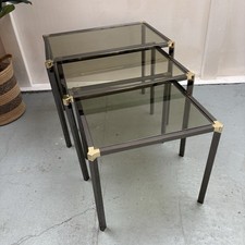 Kesterport For Harrods Vintage Nest Of Tables Graphite Chrome Gold Metal Glass