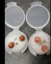 PRETTY STERLING SILVER SANDSTONE AND WATER MELLON STUD EARRINGS 