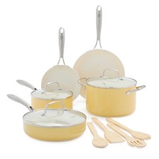 GreenLife Cookware & Utensils 12 Piece Set Non-Stick Yellow Oven Safe (Open Box)